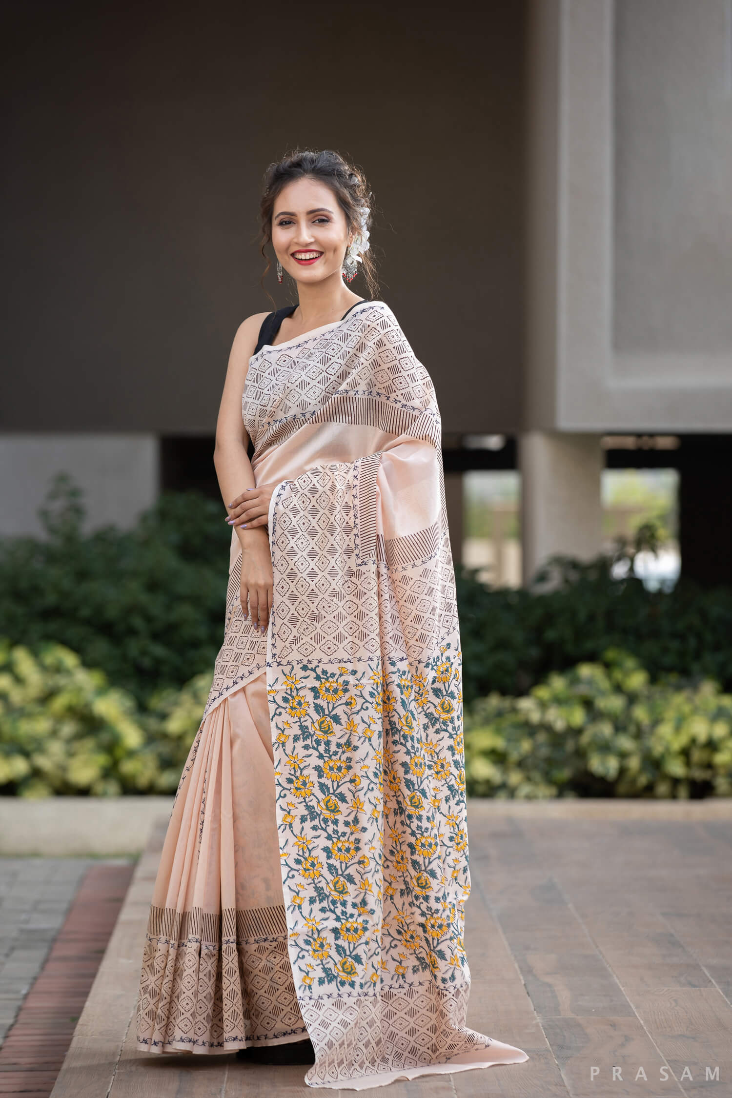 Pastel Murals Chanderi Handblock Print Saree Prasamcrafts Handcrafted Festive Workwear Dailywear