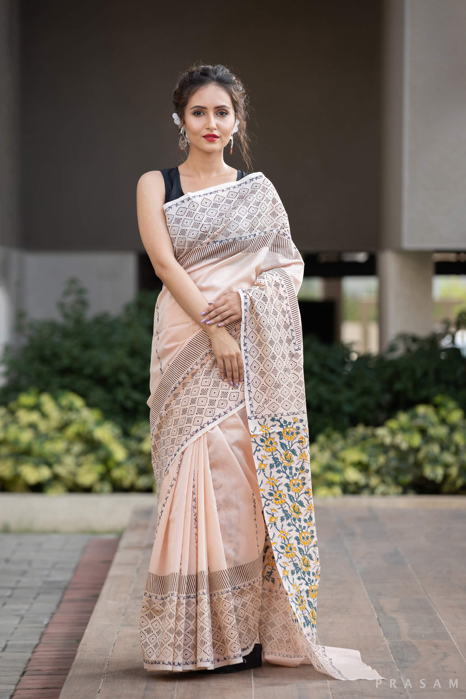 Pastel Murals Chanderi Handblock Print Saree Prasamcrafts Handcrafted Festive Workwear Dailywear