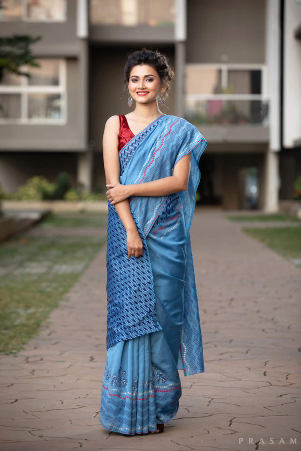 Pattern Vise Versa Silk Modal handblock print Saree Prasamcrafts Handcrafted Festivewear