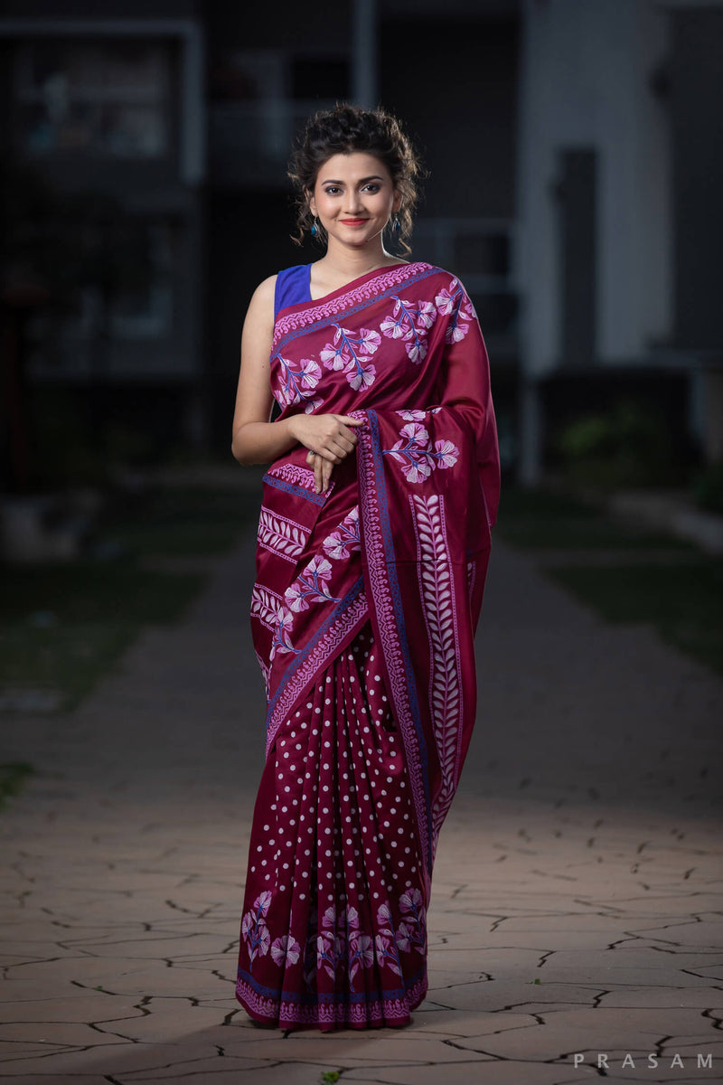 Polka Jives Chanderi Handblock Print Saree Prasamcrafts Handcrafted Festive Workwear Dailywear