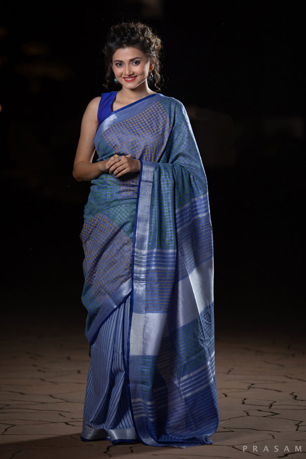 Precious Shimmer Cotton handblock print Saree Prasamcrafts Handcrafted Festive Workwear Dailywear