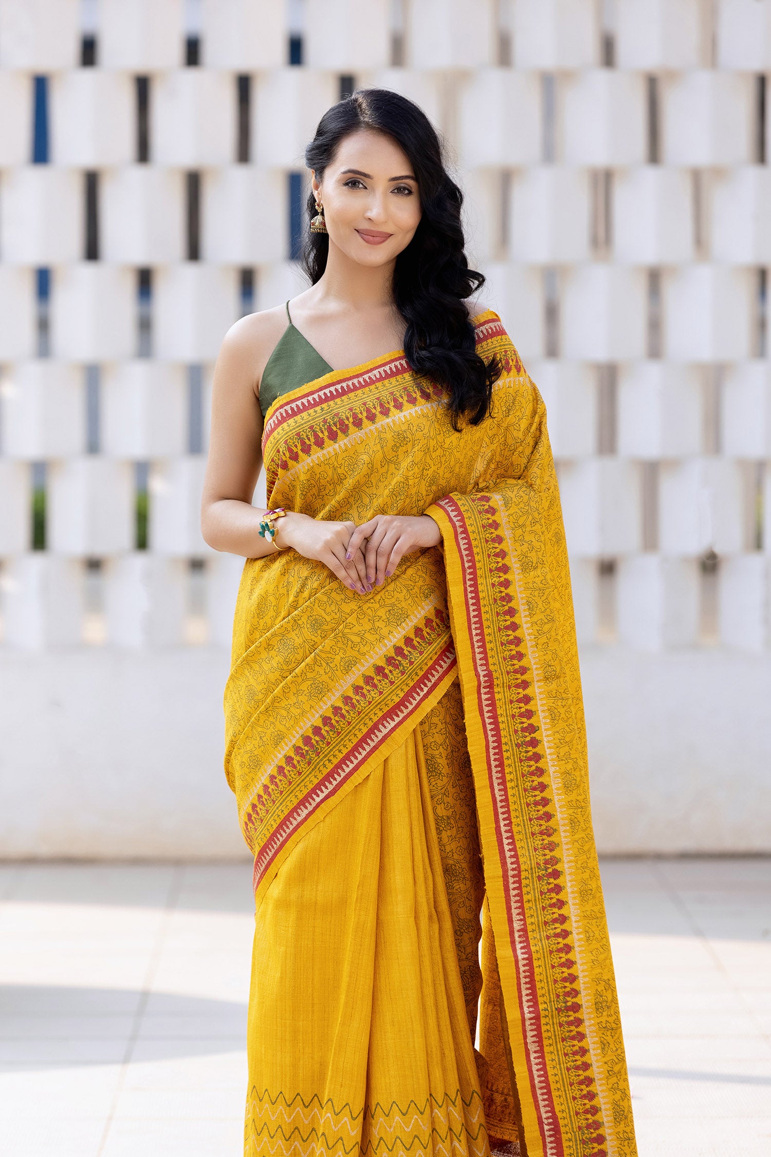 Sun Gaze Pure Ghicha Silk Hand Block Print Saree