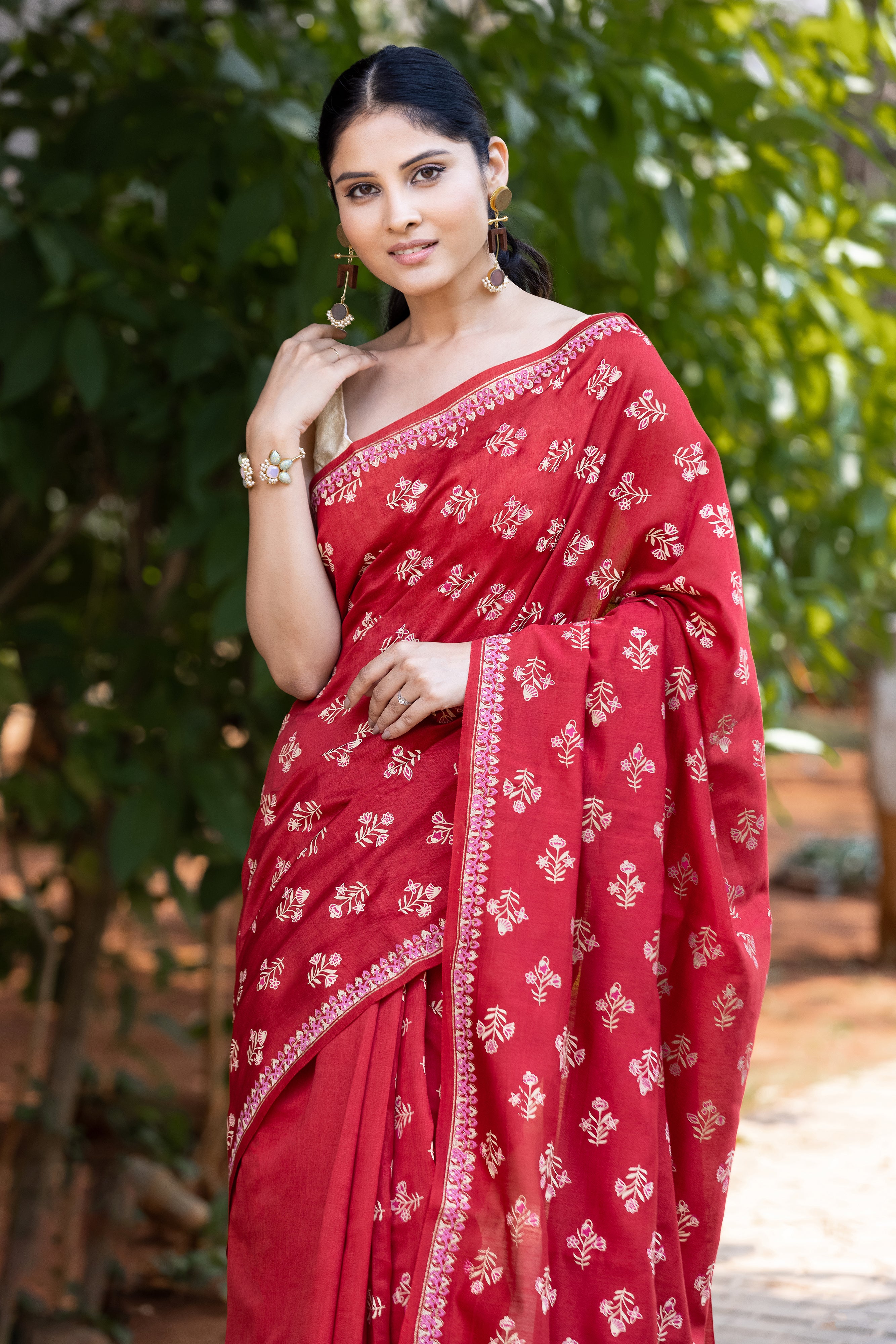 Intense Array Chanderi Block Print Saree Prasam Crafts