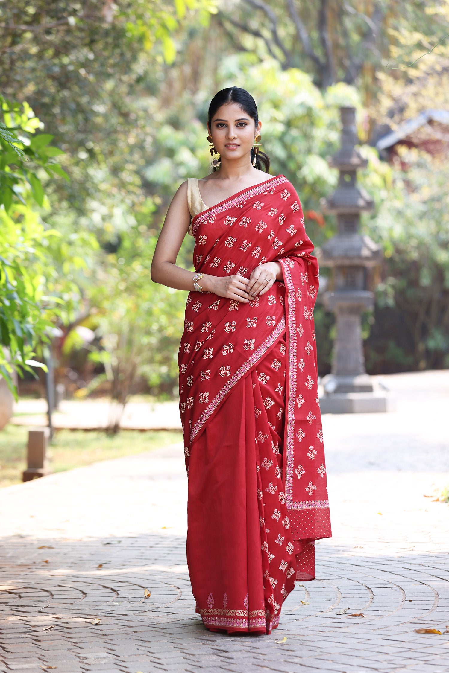 Intense Array Chanderi Block Print Saree Prasam Crafts