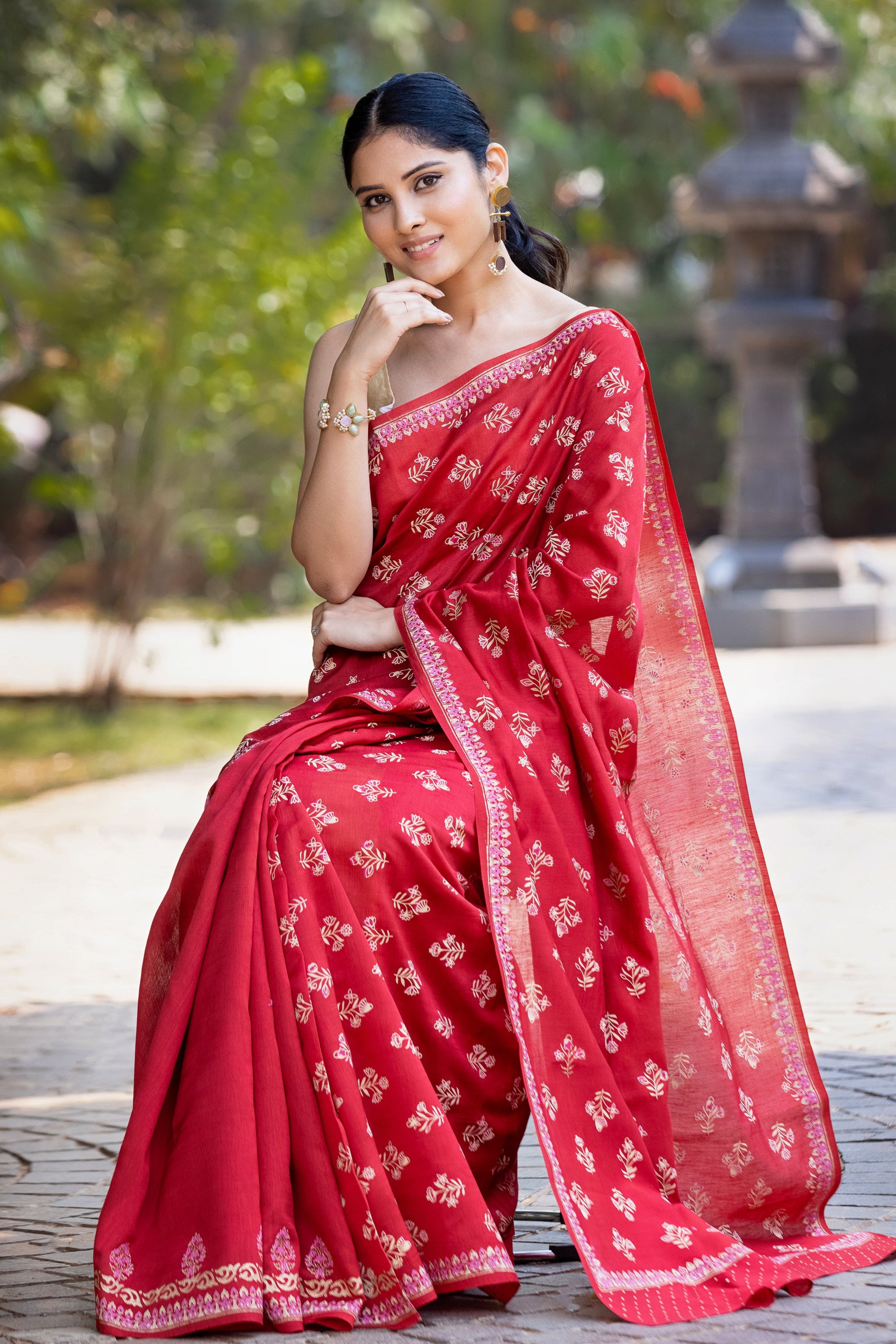 Intense Array Chanderi Block Print Saree Prasam Crafts
