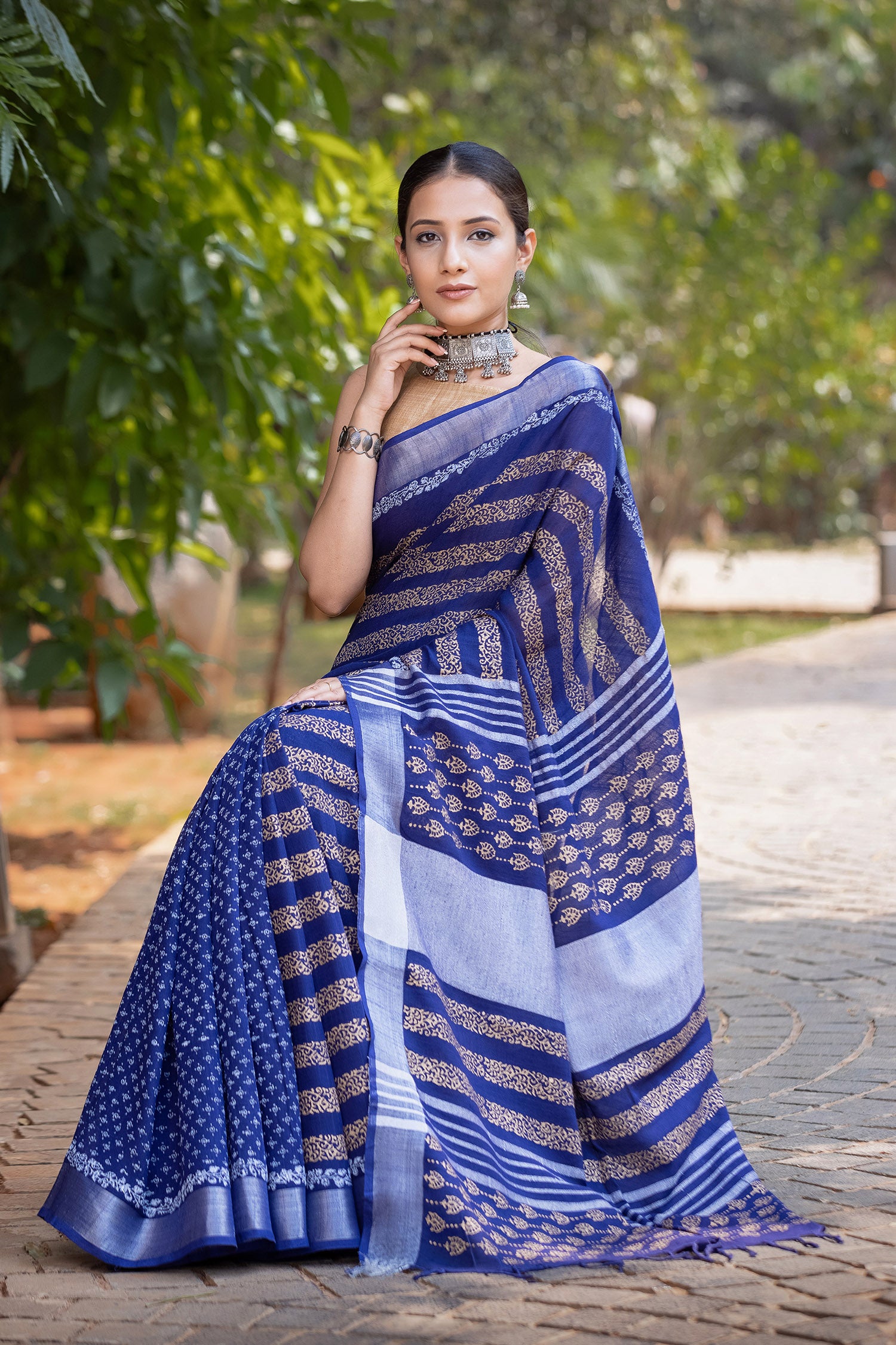 Wonder Night Cotton Hand Block Print Saree Prasam Crafts