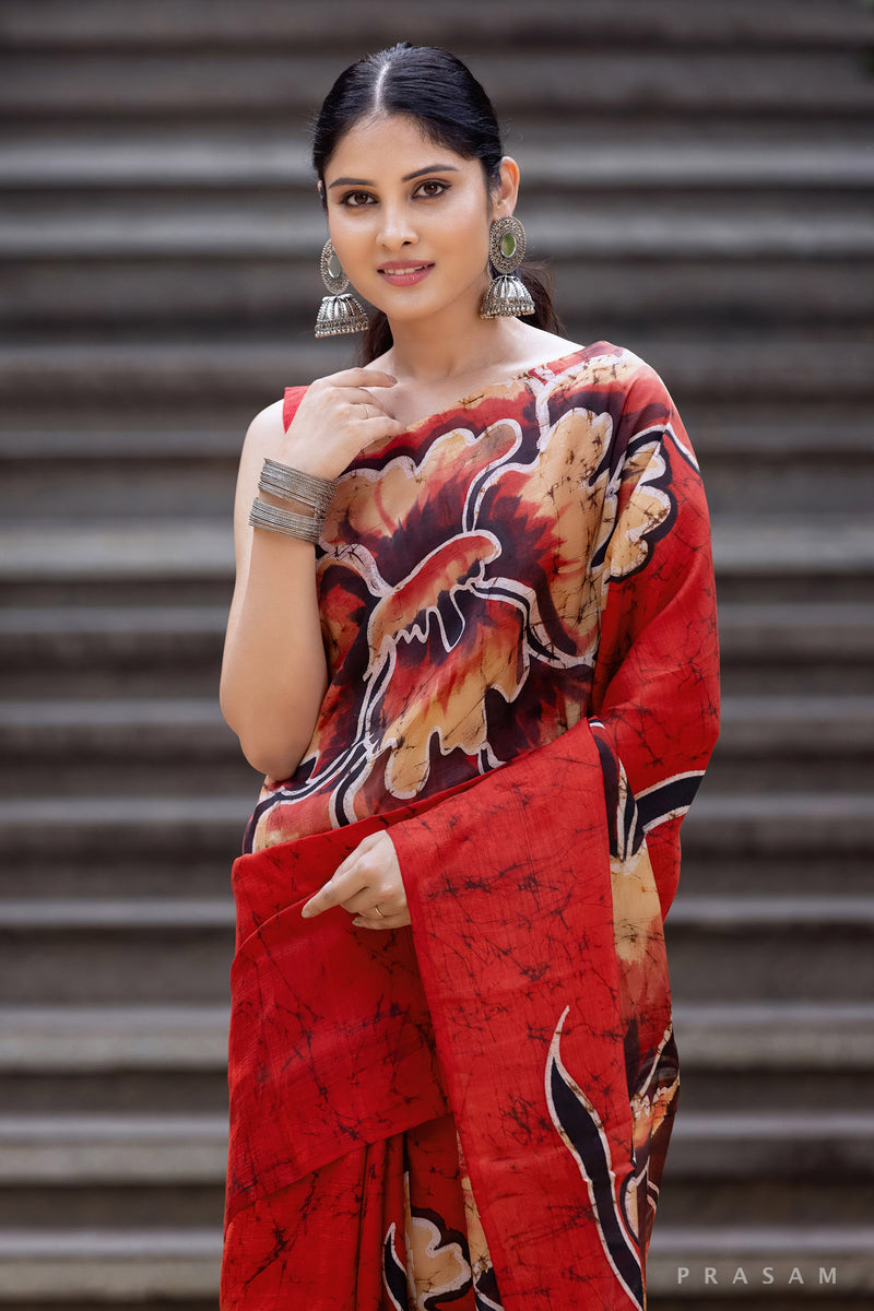 Warm Fest Hand Batik Silk Saree Prasam Crafts