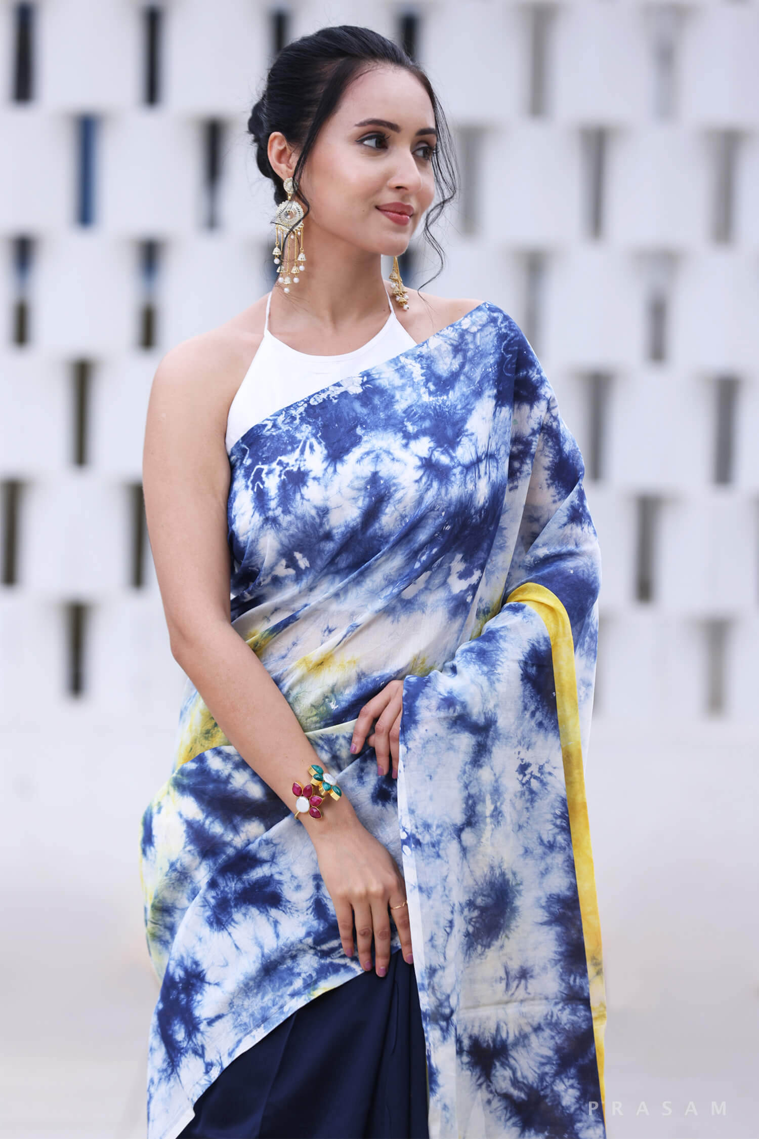 Skyful storm cloud Chanderi Tie Dye Saree Prasam Crafts