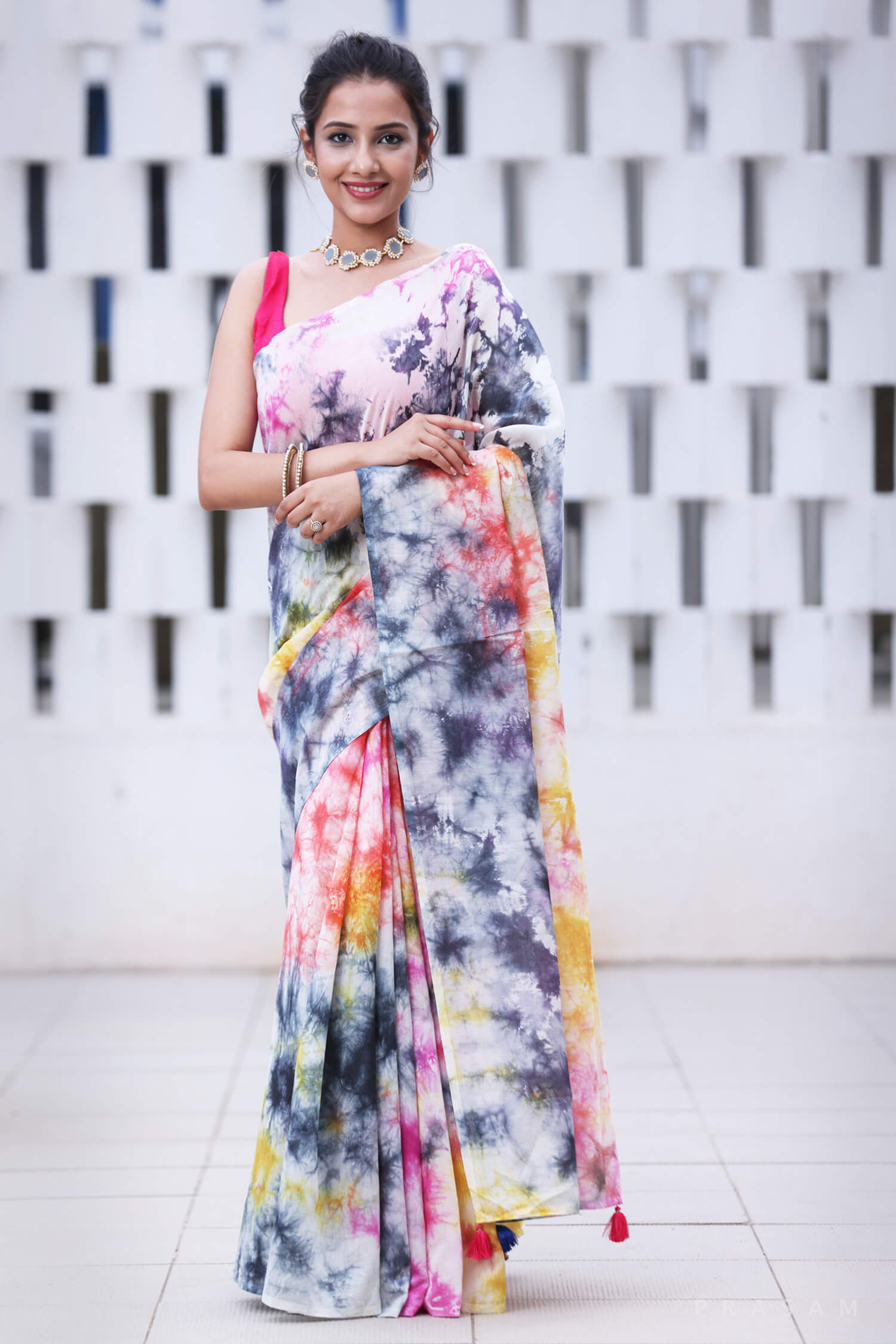 Color Crackers Chanderi Tie Dye Saree Prasam Crafts