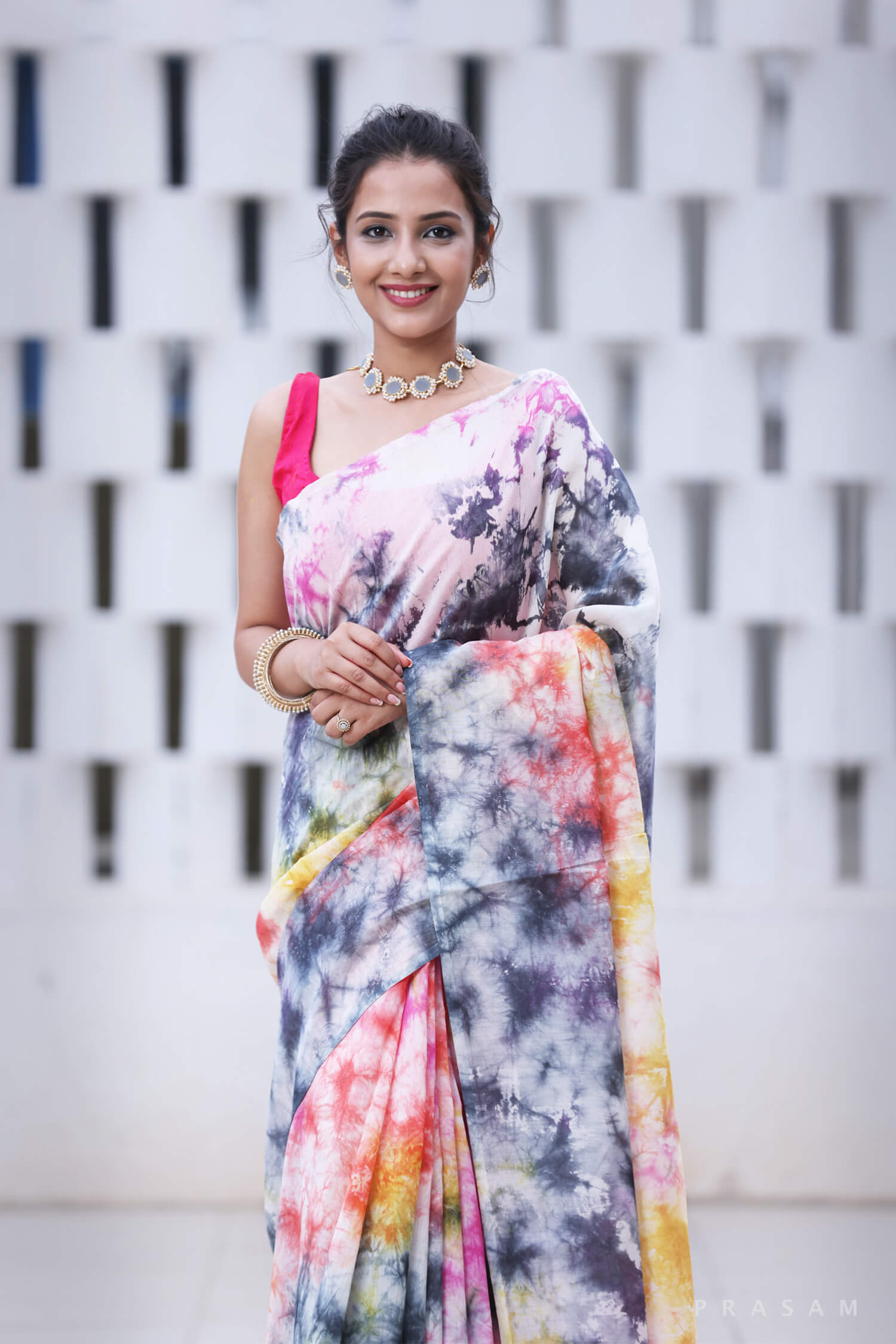 Color Crackers Chanderi Tie Dye Saree Prasam Crafts