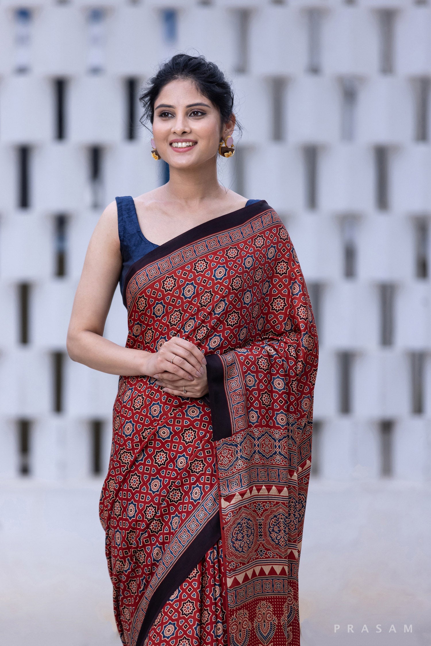 Indigen-Ajrakh Modal Silk Saree Prasam Crafts