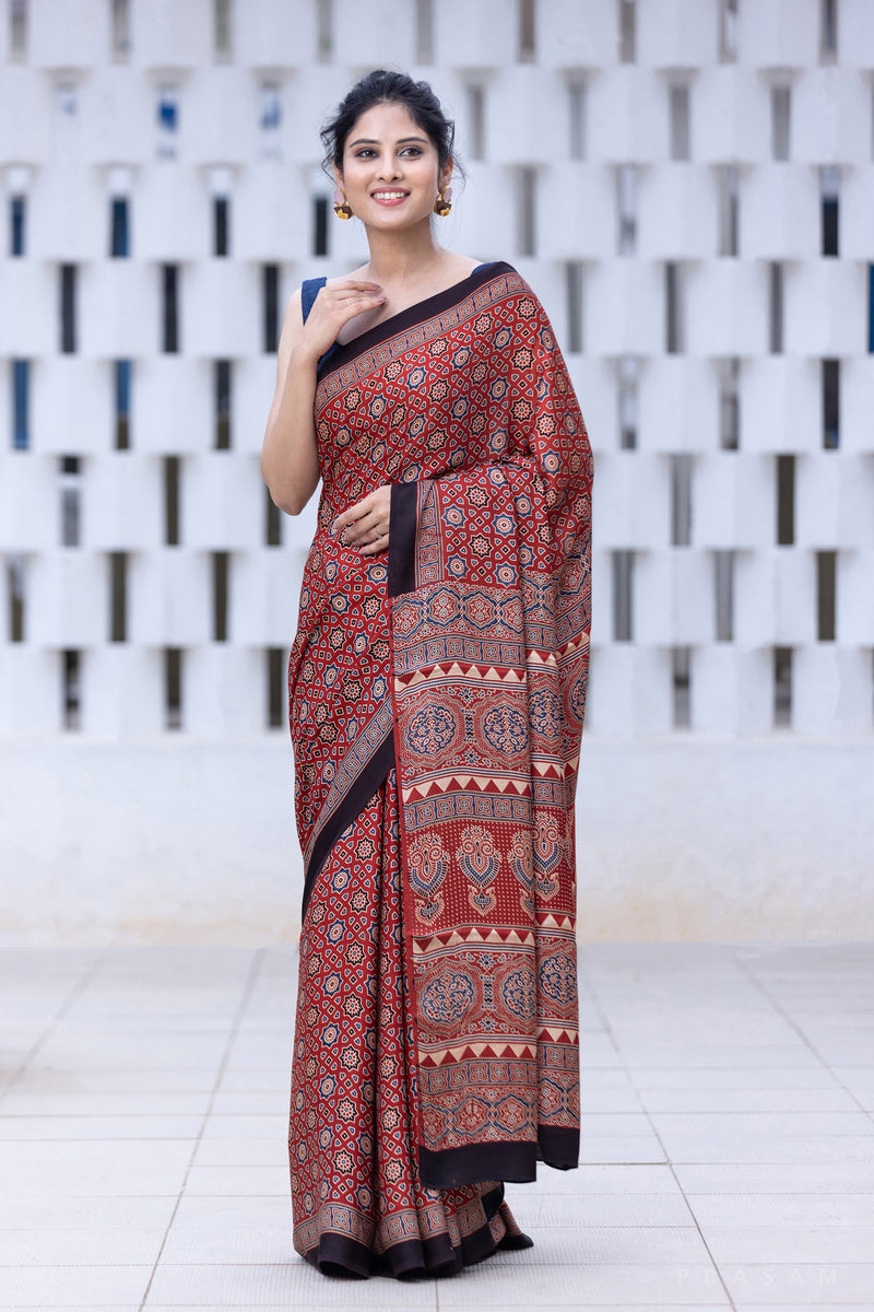 Indigen-Ajrakh Modal Silk Saree Prasam Crafts