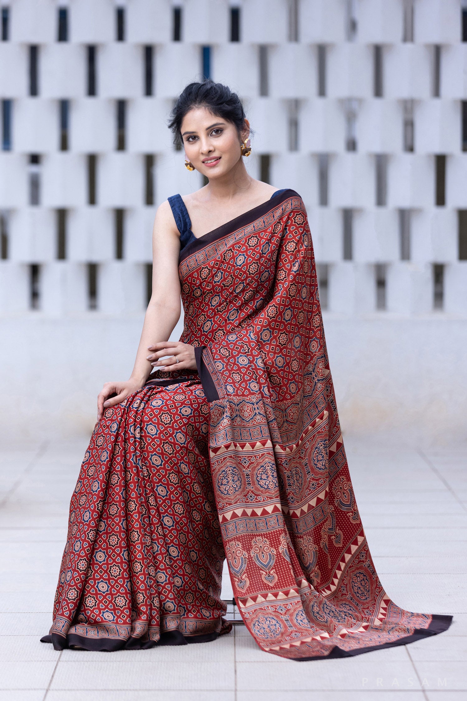 Indigen-Ajrakh Modal Silk Saree Prasam Crafts