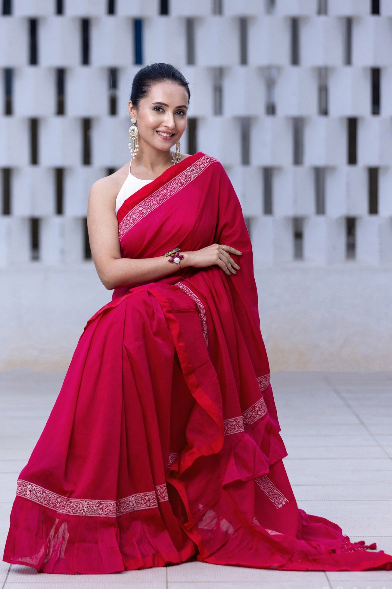 Sew in Ruffles-Cotton Block Print Saree Prasam Crafts