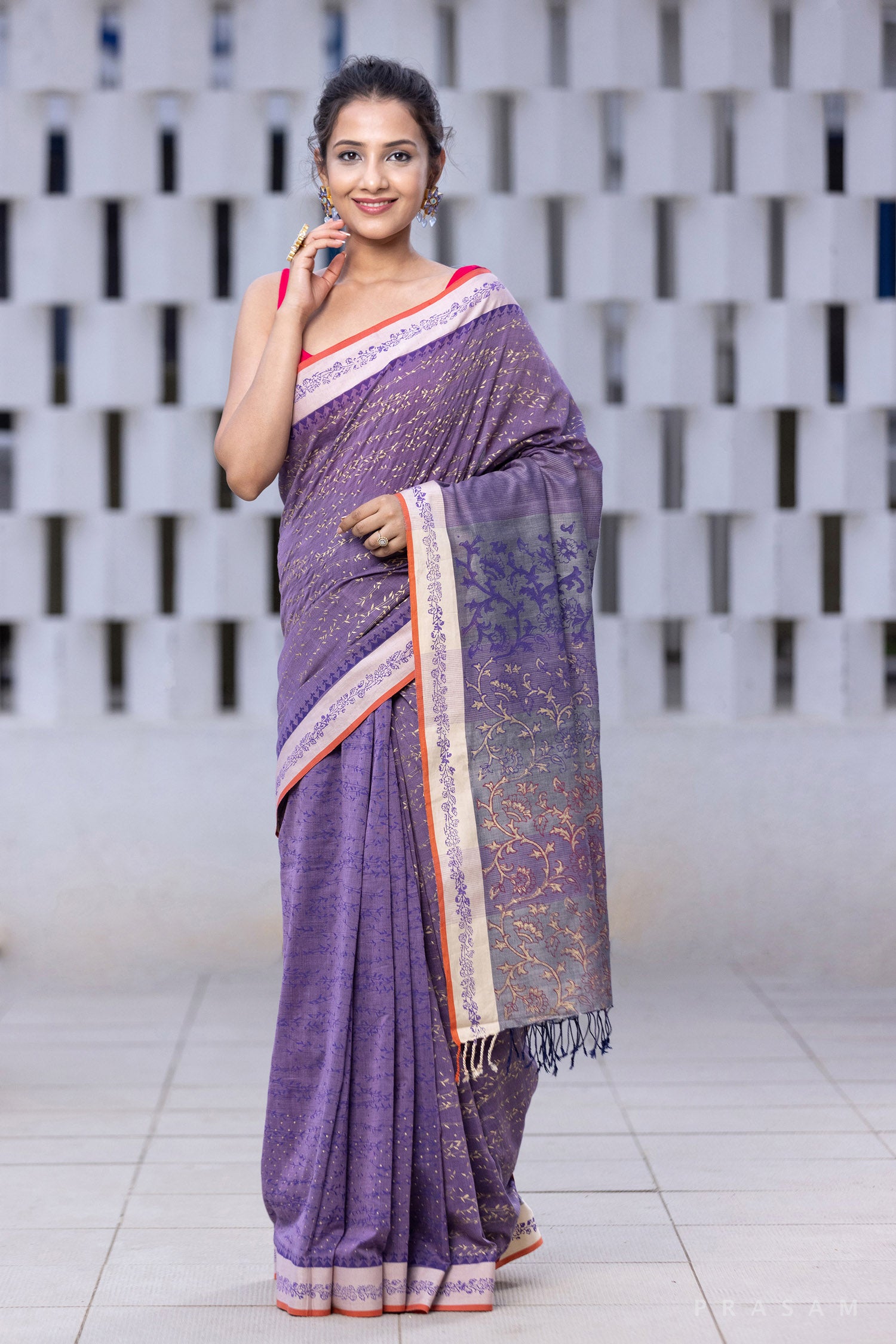 Light Up Ivy- Premium Cotton Block Print Saree Prasam Crafts