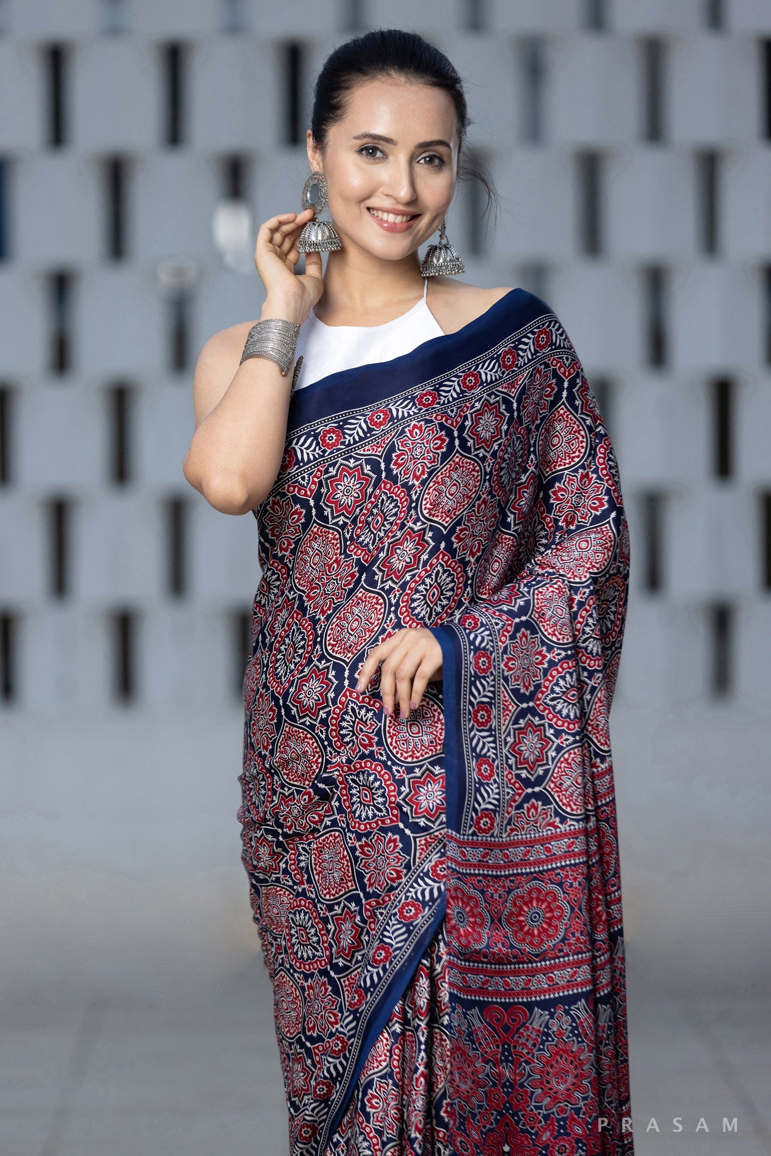 Ogee Scheme-Ajrakh Modal Silk Saree Prasam crafts