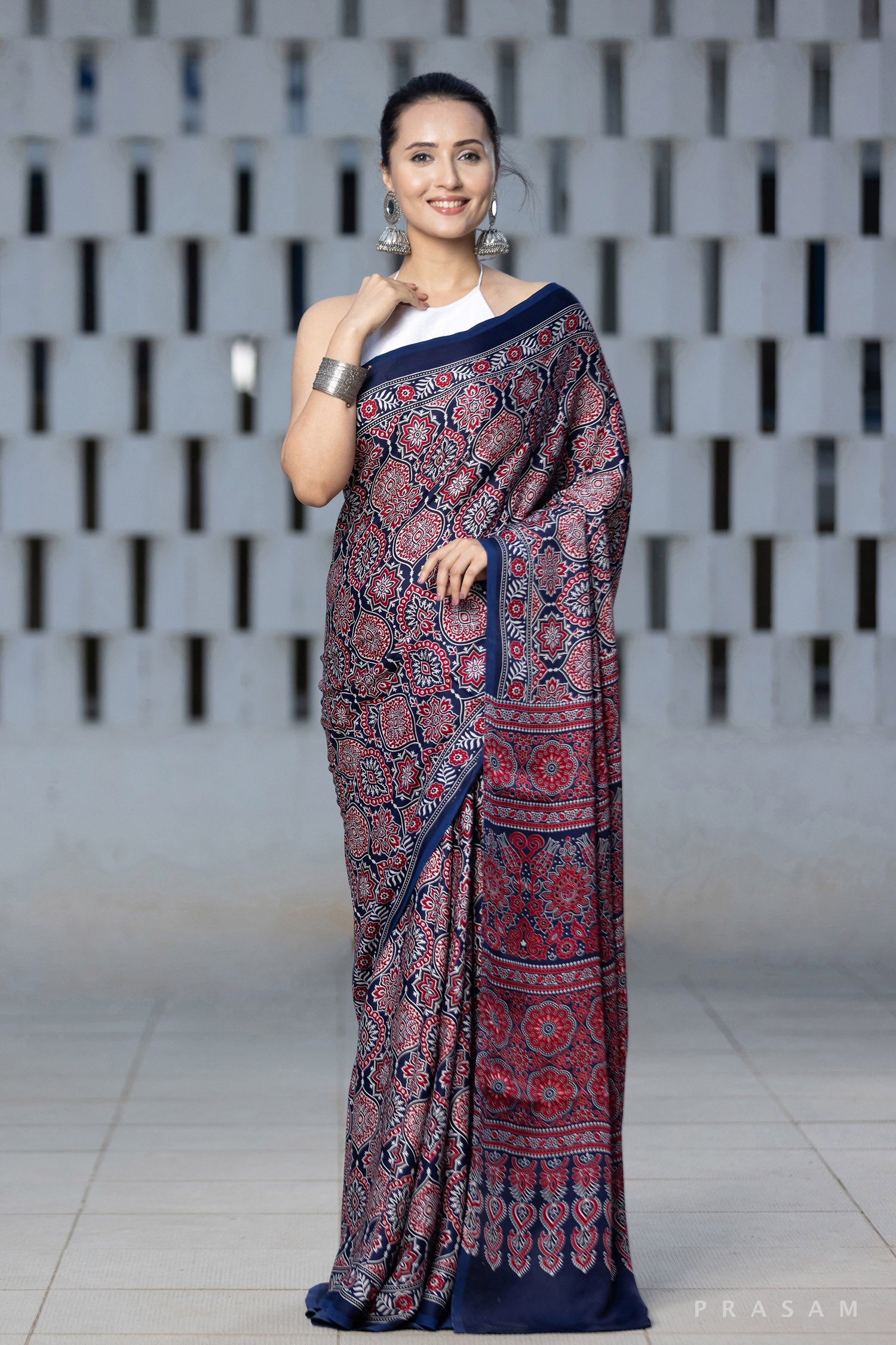 Ogee Scheme-Ajrakh Modal Silk Saree Prasam crafts