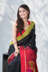 Power Turn-Art Silk Jamdani Weave Saree Prasam Crafts