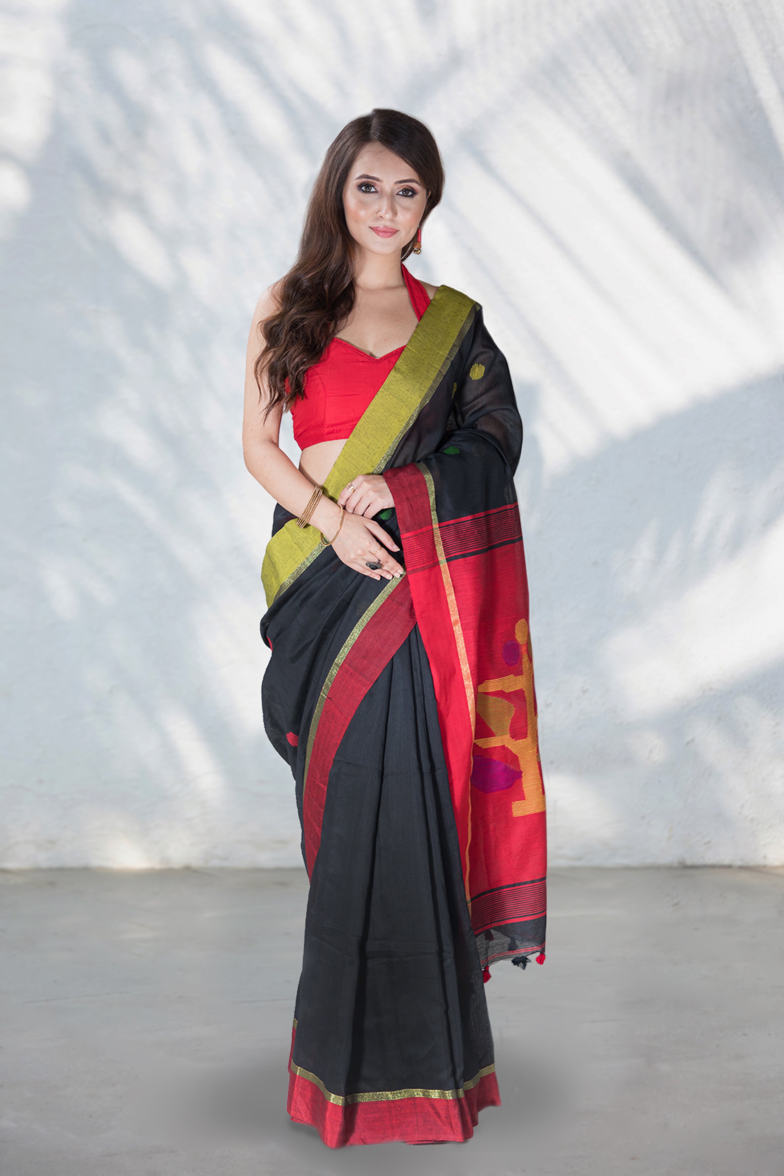 Power Turn-Art Silk Jamdani Weave Saree Prasam Crafts