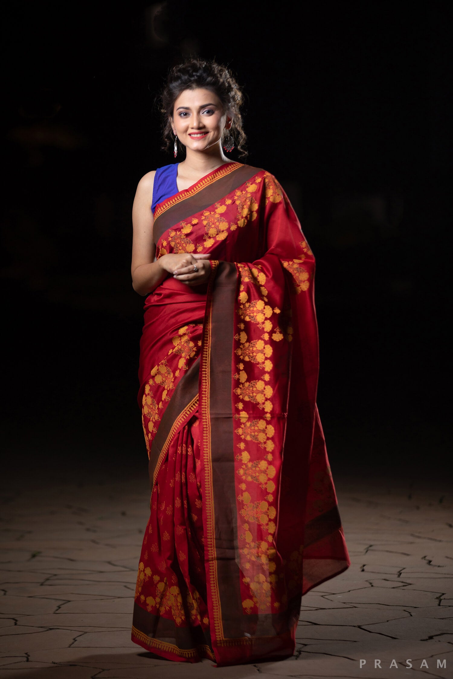 Sacred Embrace Chanderi Handblock Print Saree Prasamcrafts Handcrafted Festive Workwear Dailywear