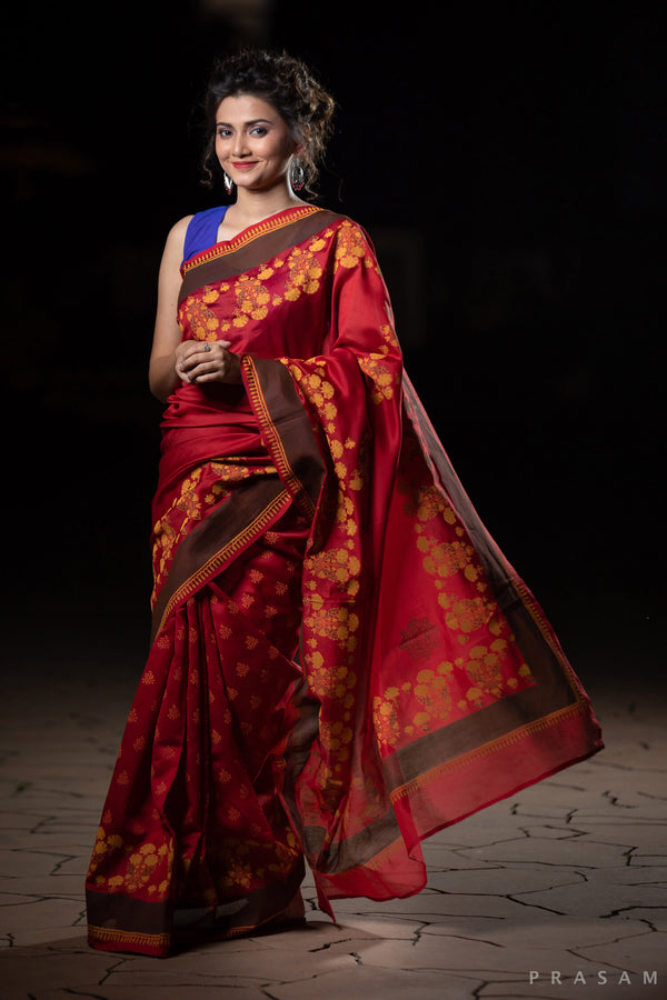 Sacred Embrace Chanderi Handblock Print Saree Prasamcrafts Handcrafted Festive Workwear Dailywear