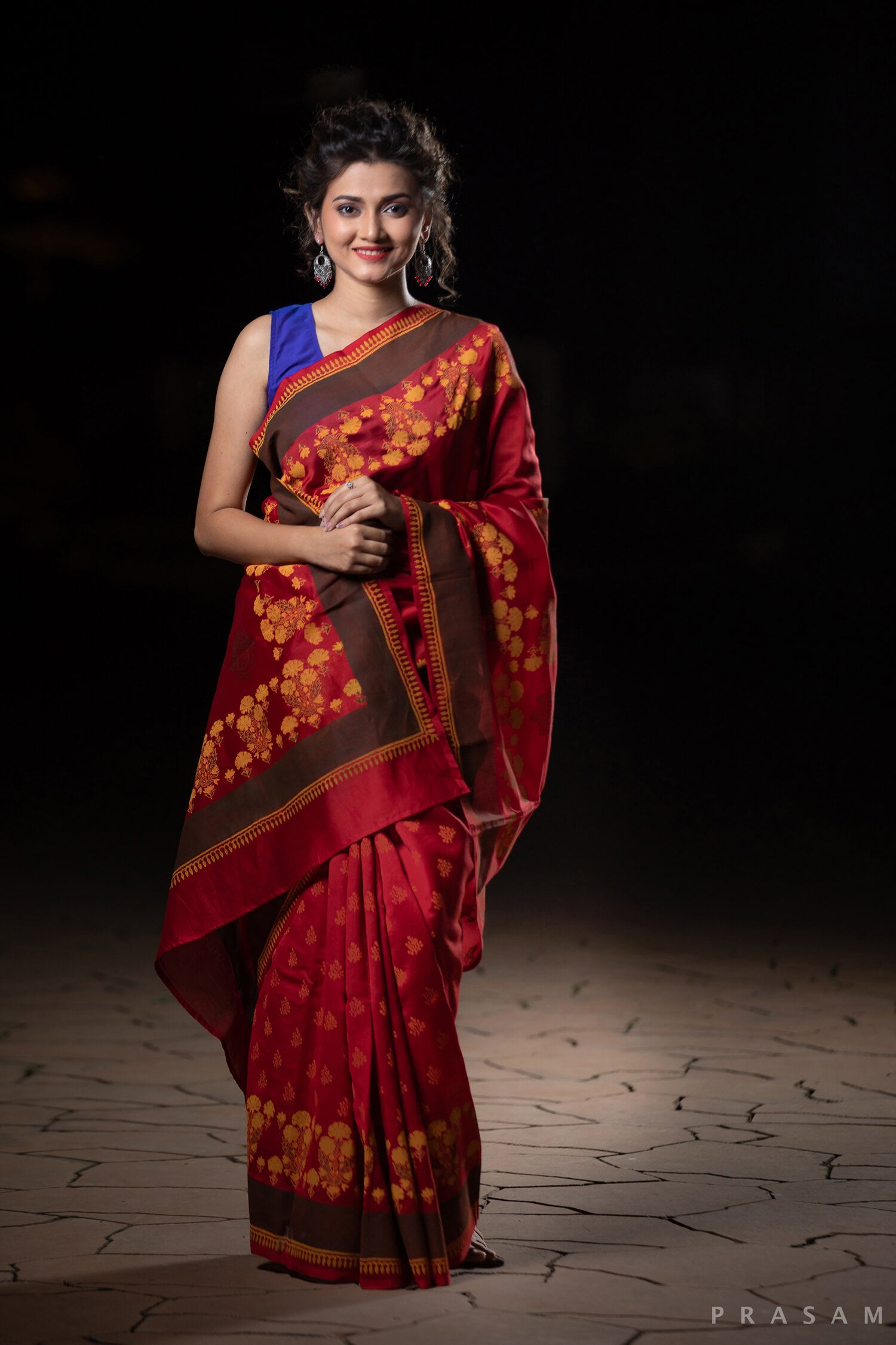 Sacred Embrace Chanderi Handblock Print Saree Prasamcrafts Handcrafted Festive Workwear Dailywear