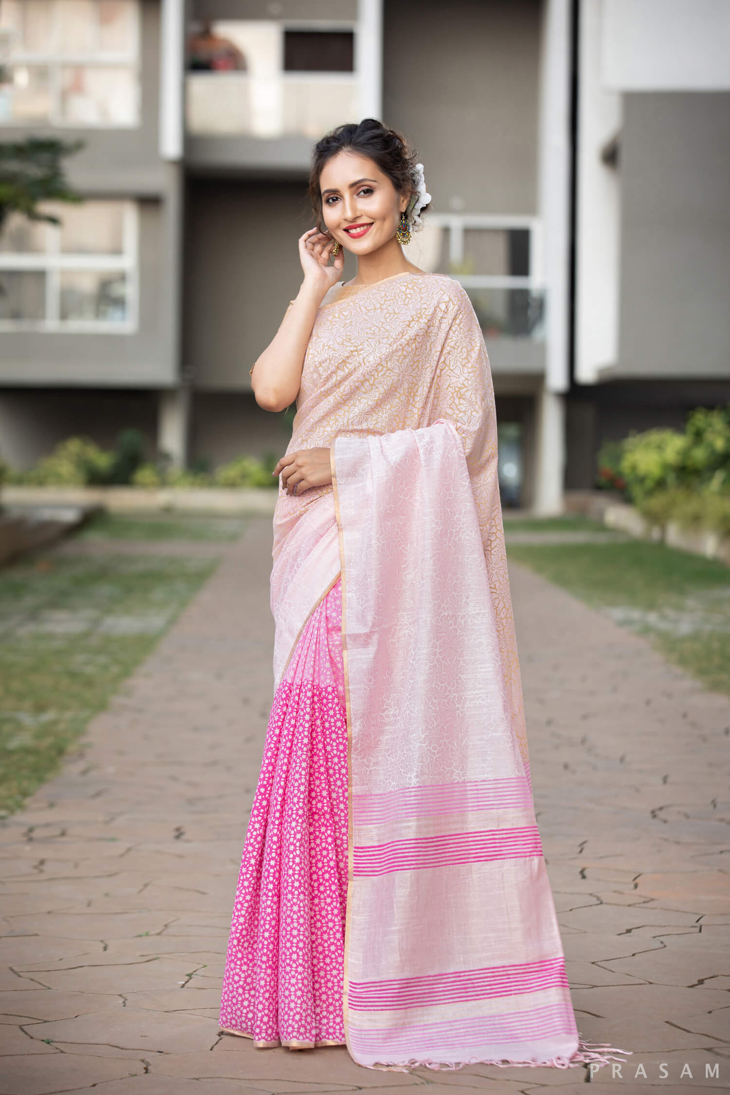 Sakura Cotton handblock print Saree Prasamcrafts Handcrafted Festive Workwear Dailywear