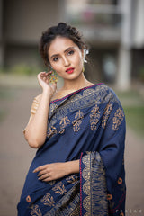 Sapphire Star Bust Silk Modal handblock print Saree Prasamcrafts Handcrafted Festivewear