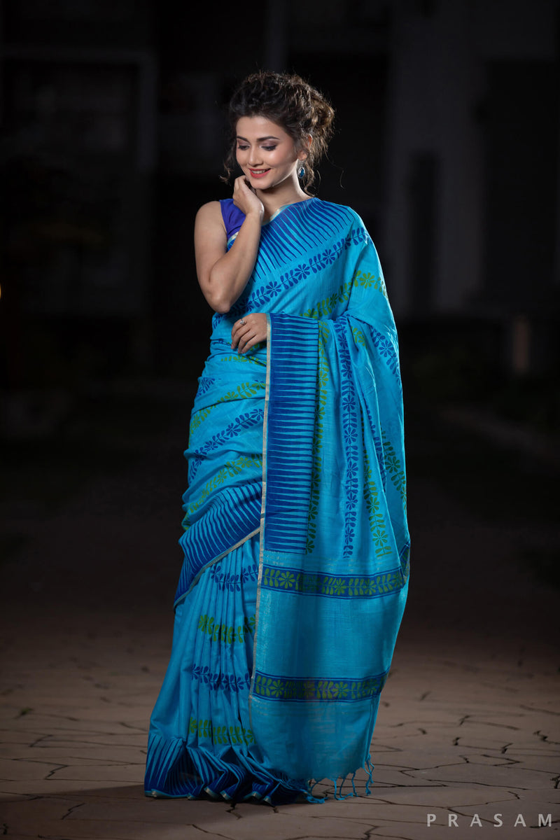 Soulful Glow Cotton handblock print Saree Prasamcrafts Handcrafted Festive Workwear Dailywear