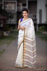 Tasteful Trail, handwoven linen saree, hand block print saree, Indian ethnic wear, exquisite saree, elegant attire, rich heritage, Indian textiles