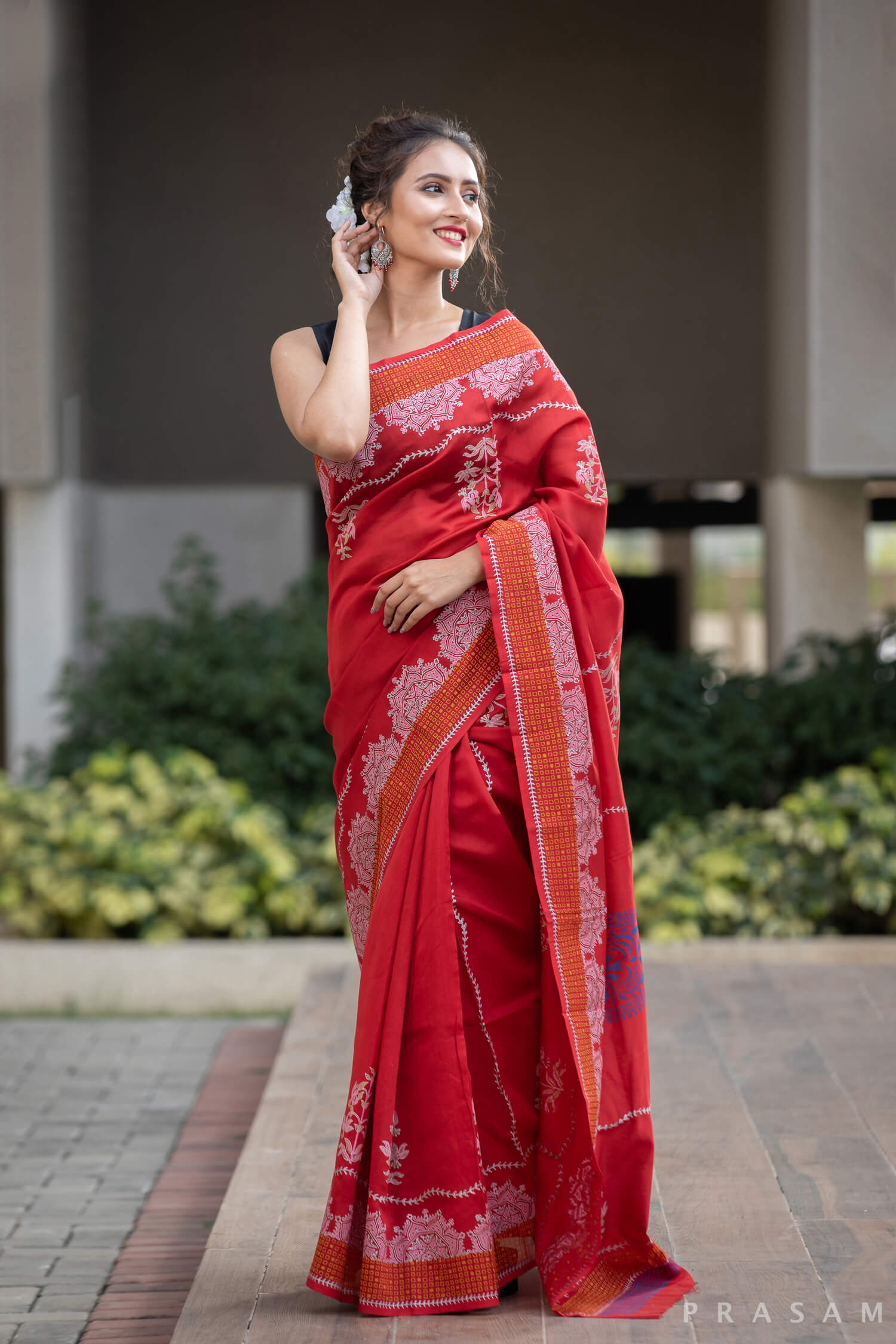 Towards Dusk Chanderi Handblock Print Saree Prasamcrafts Handcrafted Festive Workwear Dailywear