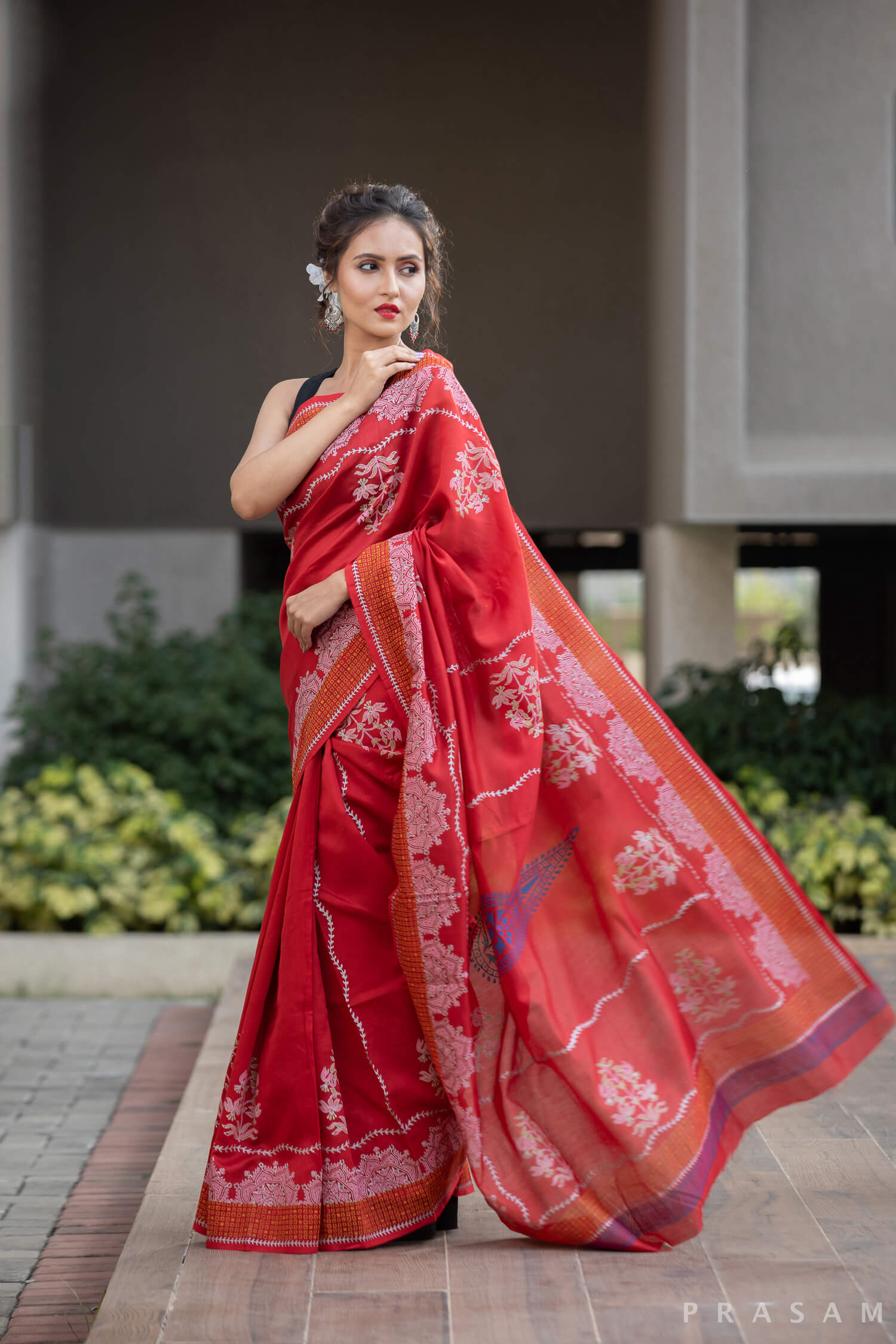 Towards Dusk Chanderi Handblock Print Saree Prasamcrafts Handcrafted Festive Workwear Dailywear