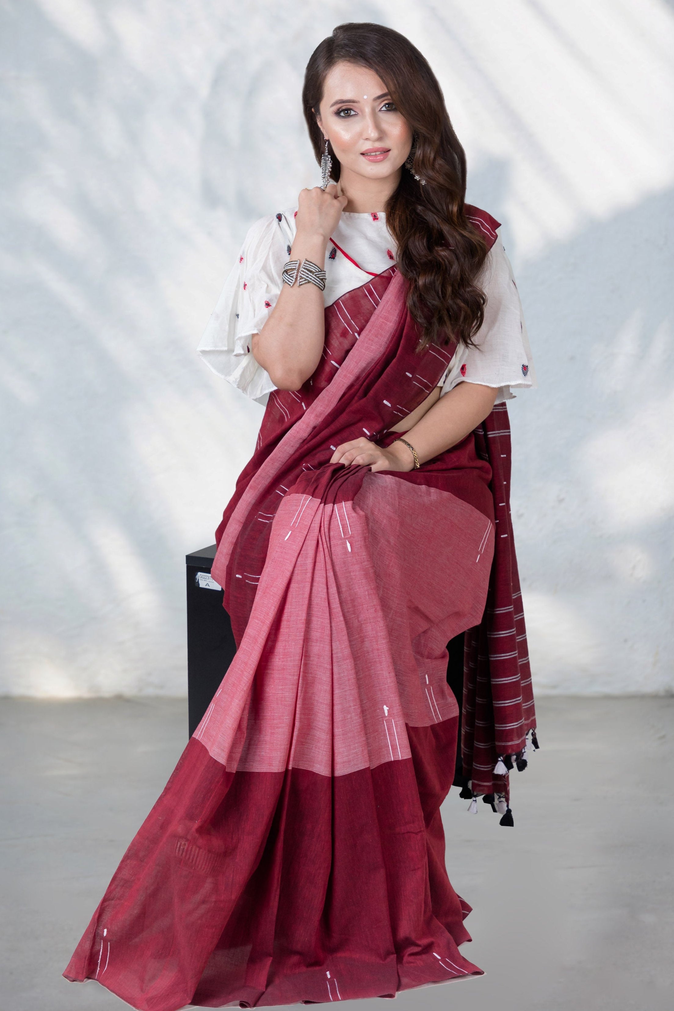 Artisanal Charge-Cotton Handwoven Saree PrasamCrafts