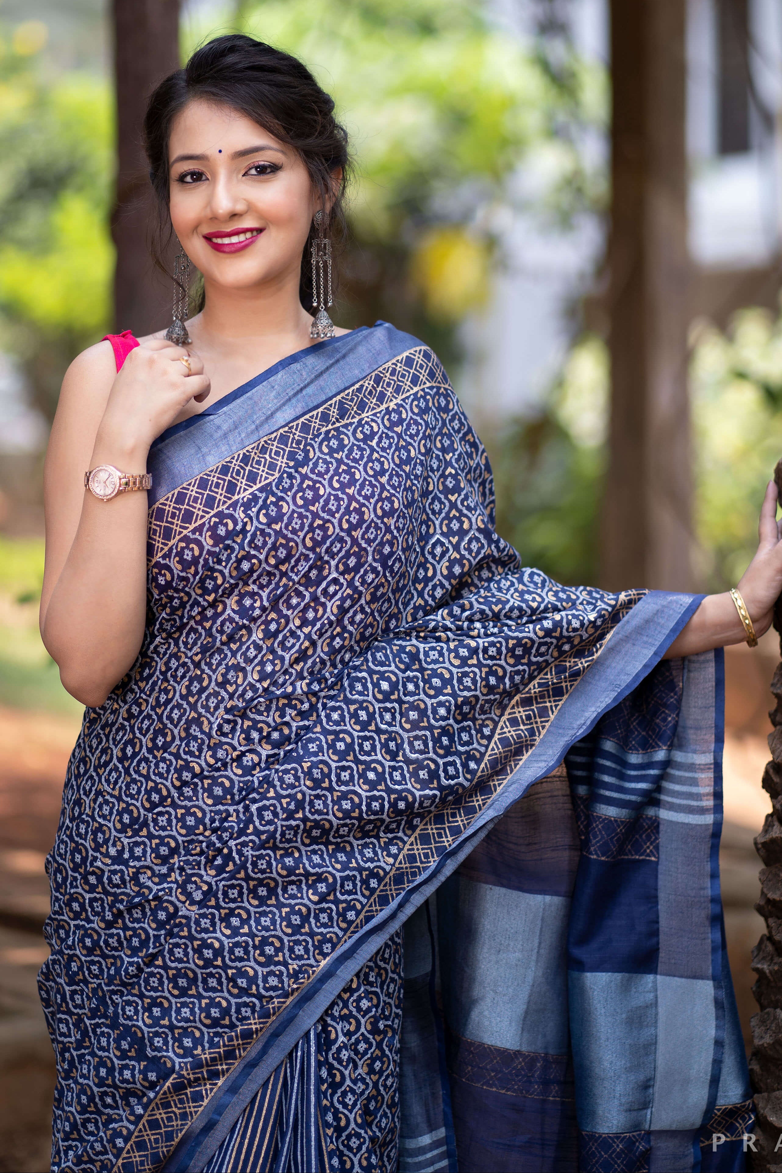 Patterned Gloam Cotton handblock print Saree Prasamcrafts Handcrafted Festive Workwear Dailywear