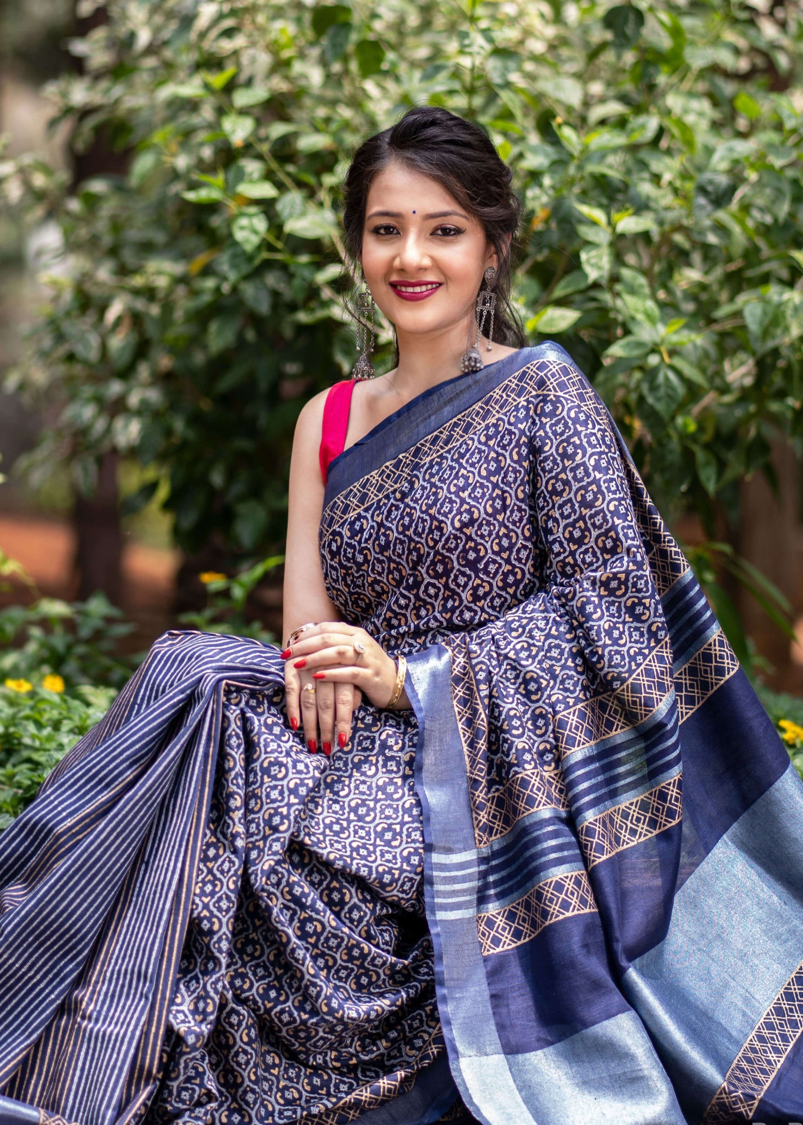 Patterned Gloam Cotton handblock print Saree Prasamcrafts Handcrafted Festive Workwear Dailywear