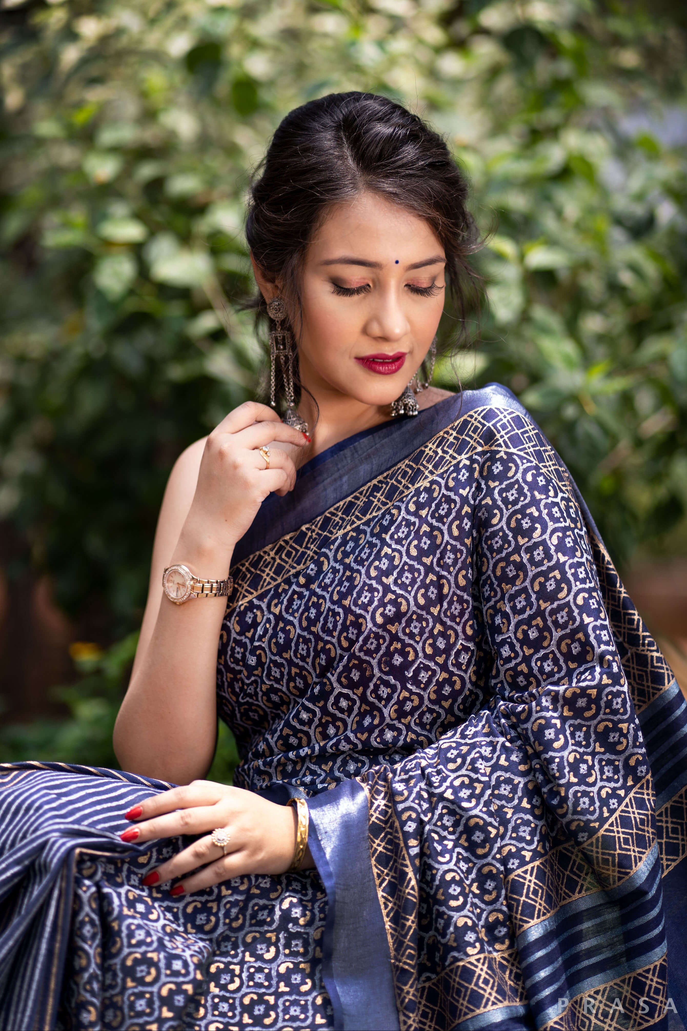 Patterned Gloam Cotton handblock print Saree Prasamcrafts Handcrafted Festive Workwear Dailywear