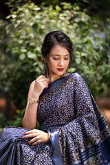 Patterned Gloam Cotton handblock print Saree Prasamcrafts Handcrafted Festive Workwear Dailywear